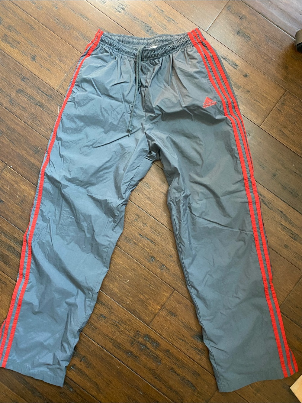 Adidas Vintage Gray Track Pants with Red Stripe